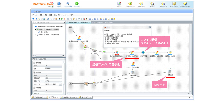 ファイルの暗号化 ファイル送信 ファイルID:MASTER ログ出力